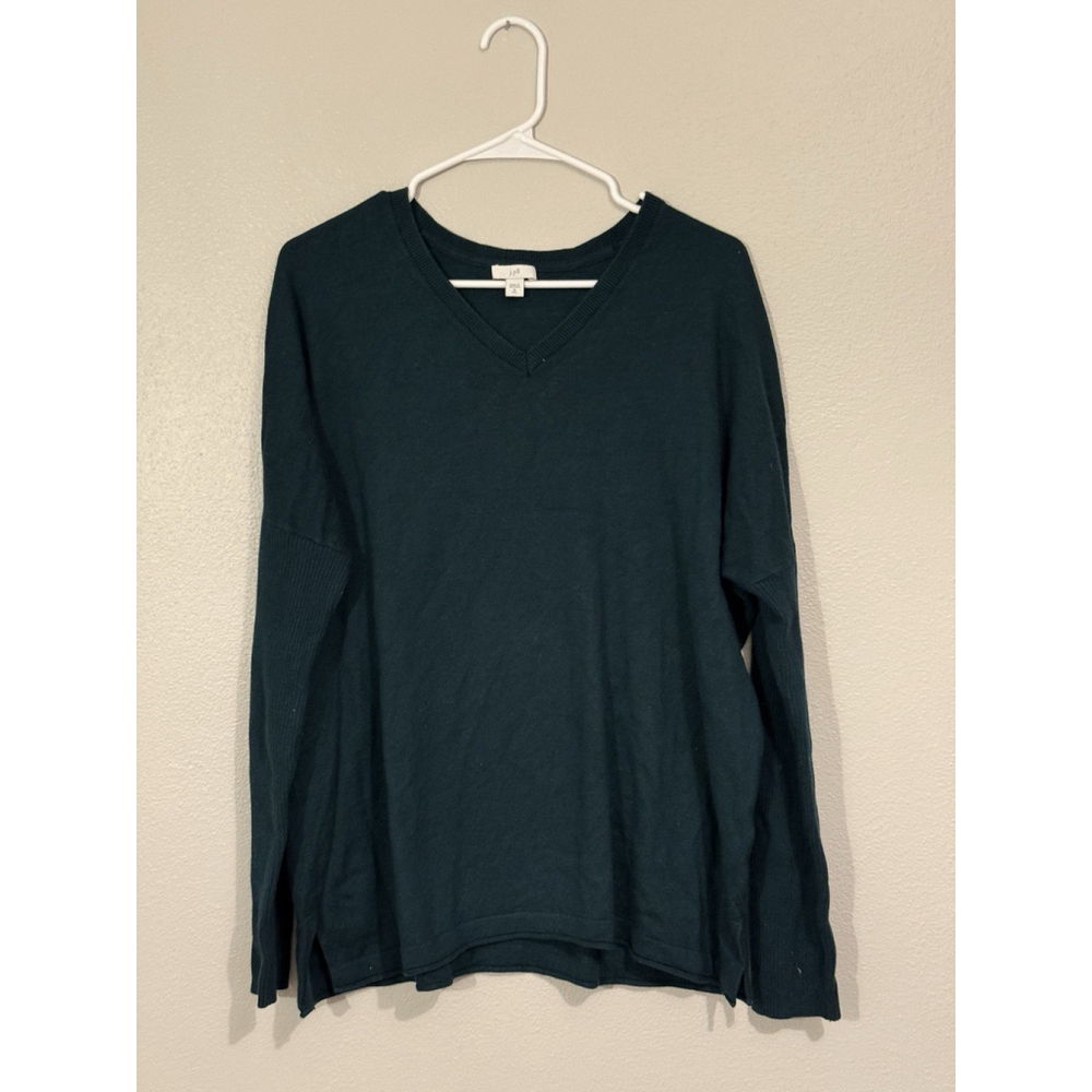 J.Jill Women V Neck Green Relaxed Fit Lightweight Pullover Sweater Cotton Tall M